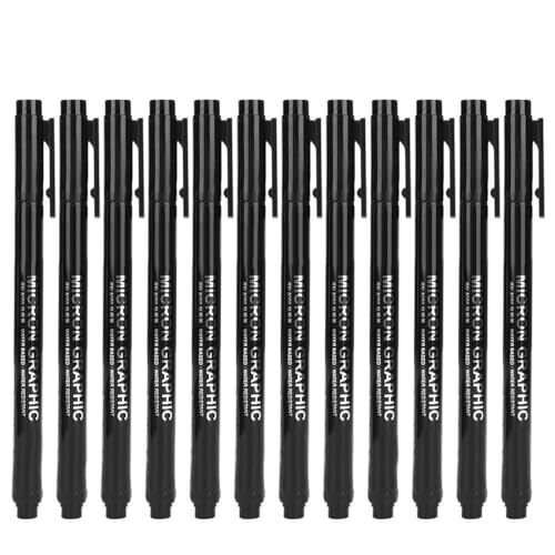 Fine Line Drawing Pens 12 Count, Waterproof Black Ink Micro Liner Markers, Precision Nibs for Sketching, Comic and Outlining