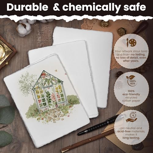 LEATHER VILLAGE Offwhite Deckled Edge Watercolor Paper 25 Sheets 4x6 Inches - color: White, size: 6 X 4 Inch
