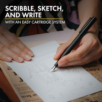 SCRIVI PENS Fountain Pen Set, Medium Nib, 5 Ink Cartridges, Black - color: Black, style: Medium Nib