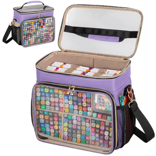 Large Double-Layer Marker Organizer Case for 200-300 Marker, Purple | Marker Bag with Removable Dividers, Marker Organizer for Markers, Pencils, Crayons or Other Art Supplies, (Bag Only) - color: Purple