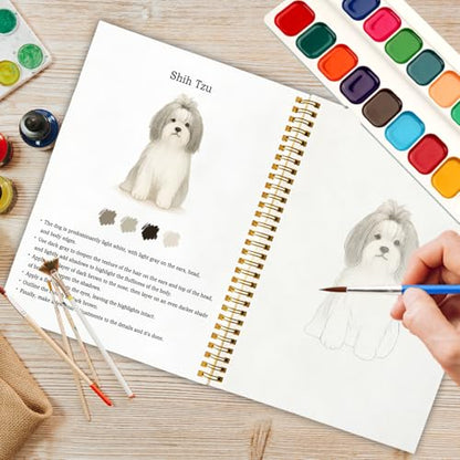 12 Dog Breed Patterns Watercolor Set, Puppy Painting Book for Beginners, Relaxing DIY Art Gift for Dog Moms, Women and Adults, Pet Lover Stress Relief Activity - color: Yellow-Dog