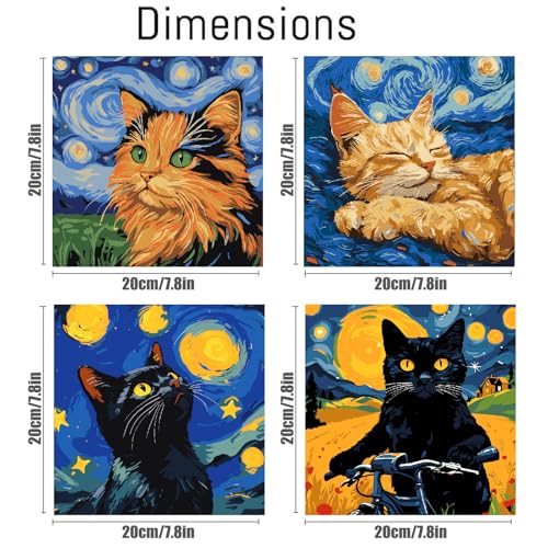 Canrichshop 4 Packs Black Cat Paint by Number Kit for Beginner with Frame,Paint by Numbers Kits on Canvas, DIY Number Painting for Adults for Decor 8X 8 inch - color: BKH2300+BKH2301+BKH2302+BKH2303