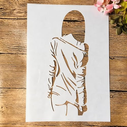 TIAMECH A4 Reusable Shy Dress Girl Stencil for Painting | Back Shadow Layering Template, DIY Wall Art, Wood Furniture, Scrapbook & Crafts (8.3x11.7inch) - style: Shy Dress Girl