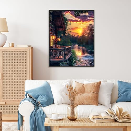 Paint by Numbers Kit for Adults, Sunset Cabin Number Painting Canvas Kit - color: Sunset-1