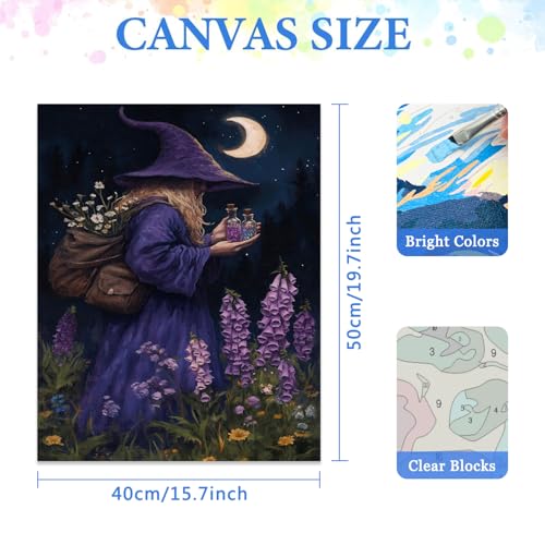 MIRCVSH Halloween Witch Paint by Number Kits for Adults,Witch and Flower Paint by Numbers Kit for Adult Beginners Without Frame,DIY Acrylic Paint Canvas Painting Kits for Home Decor 16X20 Inch. - color: MT23004