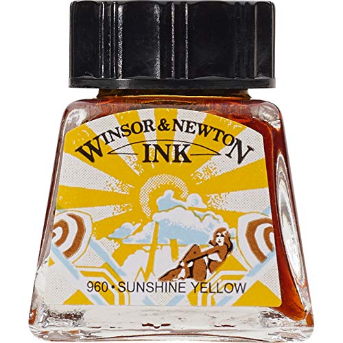 Winsor & Newton Drawing Ink, 14ml Bottle, Sunshine Yellow | Fast-drying, transparent & water-resistant; Outstanding Color Brilliance; Perfect for brush, dip pen, airbrush applications. - color: Sunshine Yellow, style: 14ml Bottle