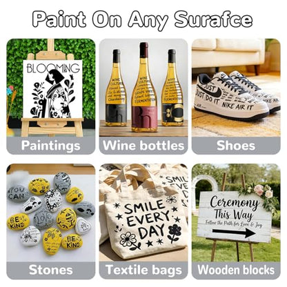 Guangna Black Acrylic Paint Markers, Black Acrylic Paint Pens for Christmas Art, Rock Painting, Wood, Glass, Ceramic, Canvas, Stone, DIY Crafts - color: Black