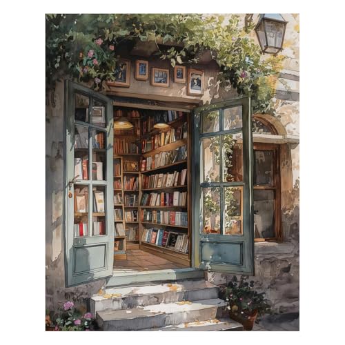 PHANTASYART Vintage Bookstore Paint by Numbers Kit for Adults 16x20inch | Paint by Number Adult, Bookstore Canvas Paint by Numbers for Adults, DIY Acrylic Painting Kits, Gifts & Home Decor - color: Bookstore, size: 16x20inch