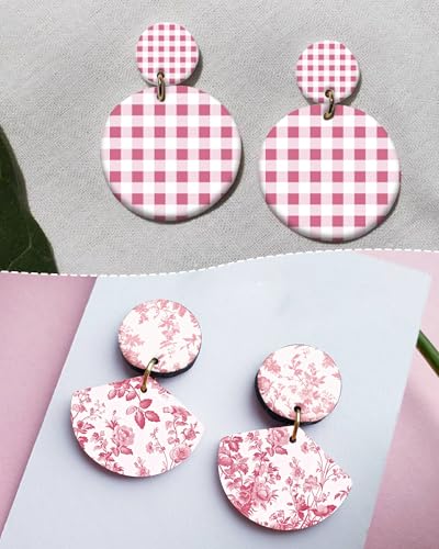 Puocaon Pink Clay Transfer Paper - 18 Pcs Conquete Bow Transfer Paper for Polymer Clay Jewelry Earrings, Chinoiserie Bow Checkerboard Design - color: pink