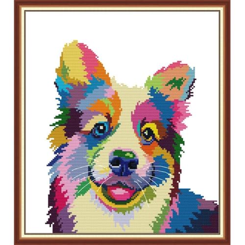 JOYSEWING Dog Stamped Cross Stitch Kits for Adults 11CT Printed Embroidery kit for Beginners Needlepoint for Adults DIY Craft kit Home Decor- (Color Dog (Printed) 15.35 x17.32 inches) - color: Color dog (Printed)15.35 x17.32 inches