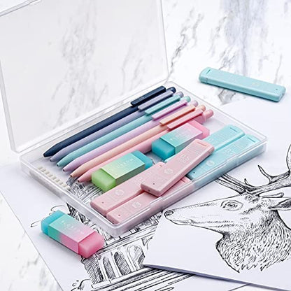Four Candies Cute Mechanical Pencil Set, 6-Pack 0.5/0.7mm | 360 Lead Refills, 3 Erasers, 9 Eraser Refills, Storage Case, Back to School Supplies for Girls, Pastel Aesthetic Stationery - style: 0.5mm + 0.7mm