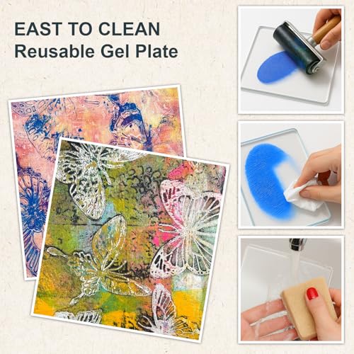 DINGSEN Gel Printing Plate Kit, Printmaking Set for Artists & Crafters | 5”X7”Gel Plate,Brayer, Watercolor Paints, A5 Printmaking Paper,and Essential Tools,for Mixed Media Art, Monoprinting