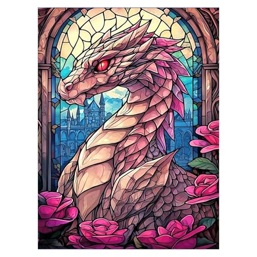 DOTZSO Dragon Diamond Painting Kits for Adults, Easy DIY 5D Round Full Drill Diamond Art kit Diamond Dot Crystal Gem Art and Craft for Beginners Home Wall Decor 12x16 Inches - color: AH Dragon