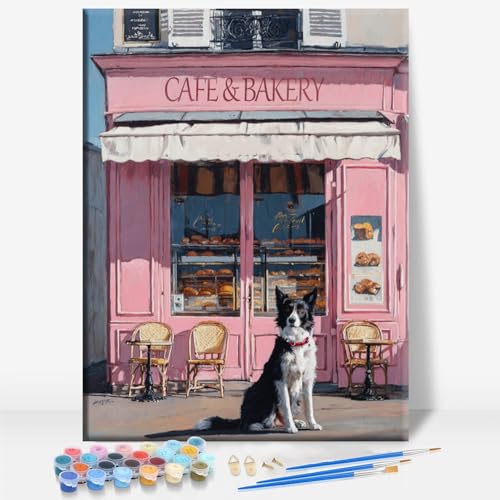 Aeontinity CAFÉ and Bakery Space Framed Canvas DIY Paint by Numbers Kit Bar Cafe Cave Home Room Wall Bathroom Porch Patio Decor Gift, 16 x 12 Inch - color: CAFÉ AND BAKERY