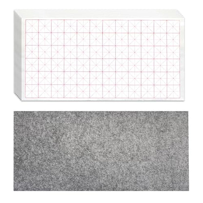 Corciosy Chinese Calligraphy Xuan Paper, 13 x 25.2In, 50 Sheets/Pack | Rice Paper with Grids, For Students, Beginners Practice, Includes Drawing Felt Mat Grey, 5cm/Grid - size: 5cm