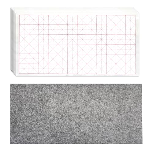 Corciosy Chinese Calligraphy Xuan Paper, 13 x 25.2In, 50 Sheets/Pack | Rice Paper with Grids, For Students, Beginners Practice, Includes Drawing Felt Mat Grey, 5cm/Grid - size: 5cm