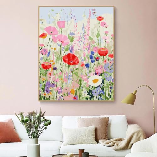 ZRIZQ Flowers Paint by Numbers Kit for Adults Beginner,Wildflowers, 16x20 | Full set with wooden brushes,rolled canvas,rich paints.Calming activity.Beginner friendly.Just open and paint. - color: 16"X20"Rolled Canvas-Wildflowers