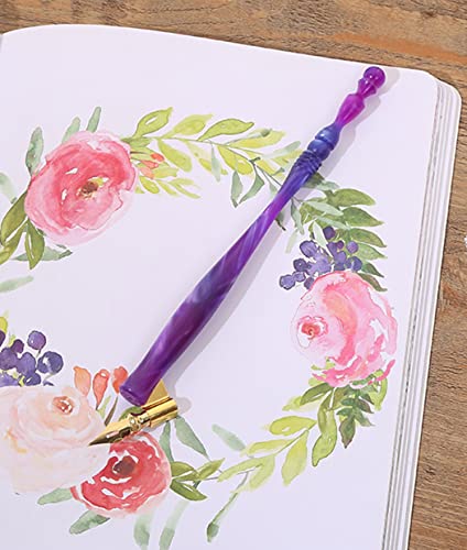 Gullor Oblique Calligraphy Dip Pen Nib Holder with 33 Nibs, Blue Purple - color: Blue Purple