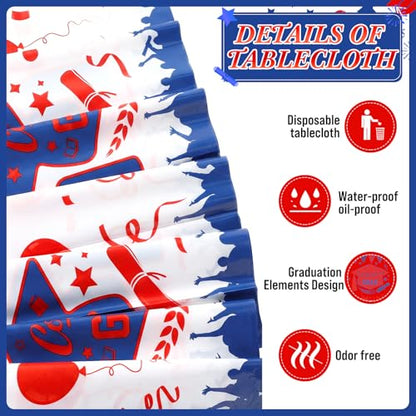 Kinlop 3 Pcs Graduation Tablecloths Class of 2026 Graduation Party Decoration Supplies 51" x 108" Plastic Congrats Grad Table Covers Disposable Graduate Tablecloths(Blue, Red) - color: Blue, Red