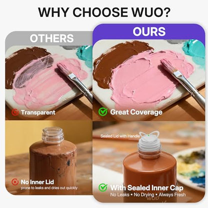 WUO 18 Colors Acrylic Paint Set, 250ml/8.45oz Professional Acrylic Paint | Large Bulk Rich Pigment Non-Toxic Multi-Surface Art Supplies for Artists Beginners Adults on Canvas Wood Rock Ceramic Crafts - color: 18 Colors