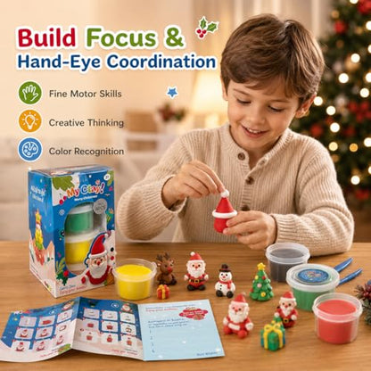 Air Dry Clay for Kids, 4 Christmas Mini Modeling Clay Sets, DIY Snowman Model Magic Clay Kit with Tools & Tutorials, Christmas Stocking Stuffers for Kids, Creatible Art Crafts Toys Gifts Xmas Gift - color: 4 Packs Mini Christmas Kit