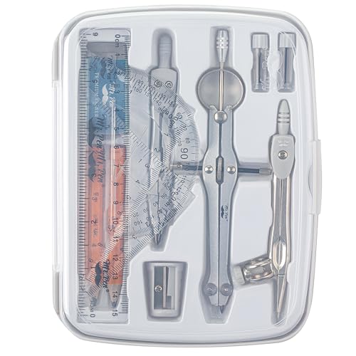 Mr. Pen- Geometry Set, 13 pcs, 3 Metal Compasses, Protractor, 6" Ruler | 45° & 30°/60° Set Squares, Pencils, Lead Refills, Sharpener & Eraser for Math, Drafting & Classroom Use | 45° & 30°/60° Set Squares, Pencils, Lead Refills, Sharpener & Eraser for Mat