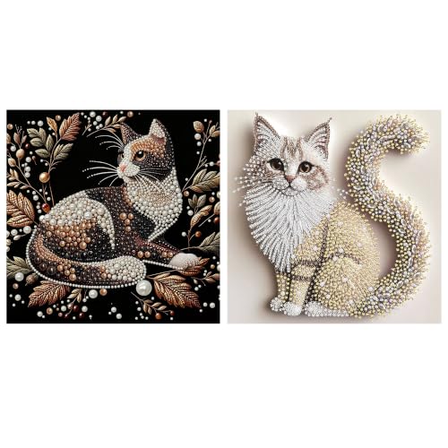 2 Pack Cat Diamond Art Pearl Painting Kits for Adults (12×12 inch) - color: WYZ028+WYZ186