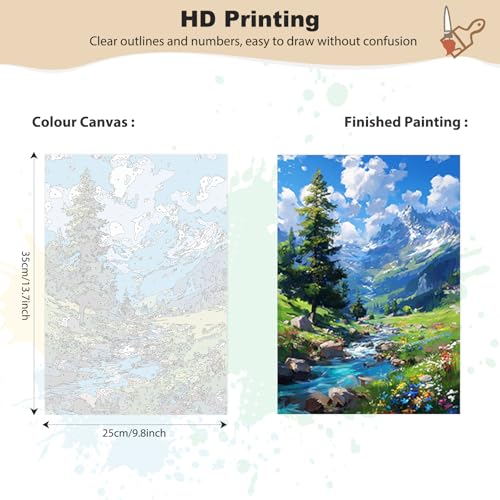 EOBROMD Framed Paint by Numbers Kits for Adults with Wooden Easel, Landscape Mountain DIY Acrylic Paint by Number on Stretched Canvas, Painting Kits Adults Oil by Numbers for Home Decor 10x14 Inch - color: LG053