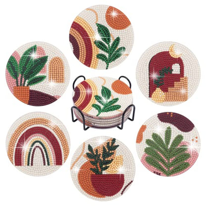 Temlum 6pcs Diamond Art Coasters Kits for Adults with Holder, Plants - color: Plants Coasters With Holder