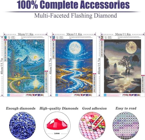 mrpwnle 3 Pack Moon Diamond Art Kits for Adults Moon Diamond Painting Kits - color: 3 Pack Moon, size: 11.8x15.7in(30x40cm)