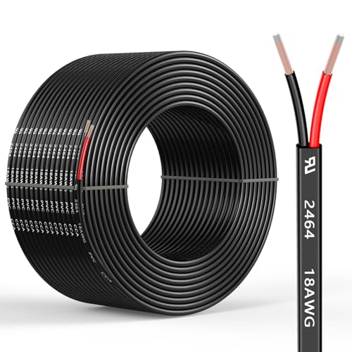18 Gauge 2 Conductors 50FT Electrical Wire, Flexible Low Voltage PVC Copper Clad Aluminum Extension Cord for Car Speaker Wire, Car Lighting, LED Wire, Outdoor Lighting, Residential Wiring, 12V/24V DC