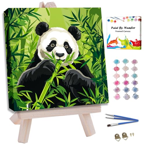 JUJUHOOD Cute Panda Framed Paint by Numbers Kit for Adults Beginner & Kids Ages 8-12, Animal Paint by Number Without Easel, Acylic Paint by Numbers for Gift Home Wall Decor 10x10Inch - color: ZXT-280-F