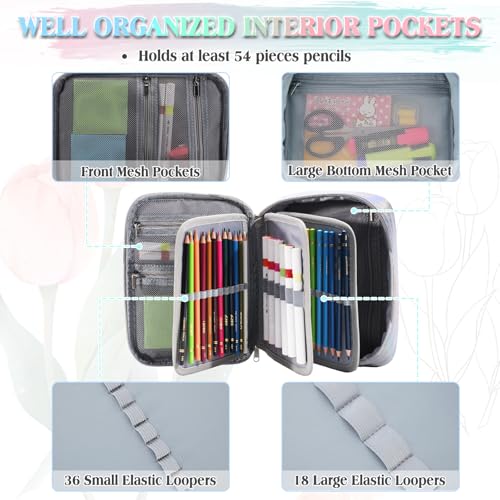 VX VONXURY Large Pencil Case, 54-Slot Colored Pen Pouch 2 Removable Sleeves - color: Silver