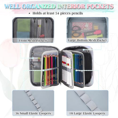 VX VONXURY Large Pencil Case, 54-Slot Colored Pen Pouch 2 Removable Sleeves - color: Silver