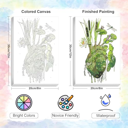 Yezavesu Framed Paint by Numbers Kit for Adults Beginner & Kids Ages 8-12, Heart Paint by Numbers with Frame, DIY Number Painting for Adults Abstract Green Plant for Home Wall Decor Gift 8X 12 inch | With Frame Canvas 8x 12 inch, DIY Acrylic Painting by N