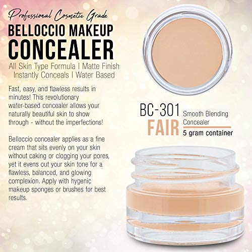 Belloccio High Definition Fair Shade Makeup Concealer 5 gram Jar - Conceal Imperfections, Hide Blemishes, Dark Under Eye Circles, Cosmetic Cream - Use Under Airbrush Foundation - size: 0.17 Ounce (Pack of 1)