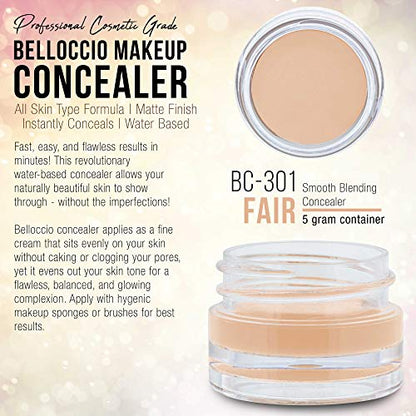 Belloccio High Definition Fair Shade Makeup Concealer 5 gram Jar - Conceal Imperfections, Hide Blemishes, Dark Under Eye Circles, Cosmetic Cream - Use Under Airbrush Foundation - size: 0.17 Ounce (Pack of 1)