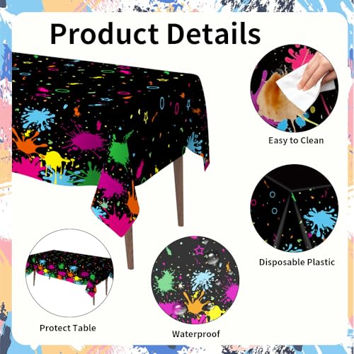 4 Pack Neon Table Cloths, 108 x 54 Inch Glow Party Table Covers Disposable Table Cover Graffiti Paint Glow Table Cloths for Halloween Birthday Black Light Neon Party Decorations - size: 4 PCS