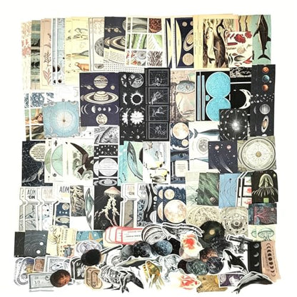 Esweny 200 Pieces Vintage Ephemera Scrapbooking Supplies Pack for Journaling, Decoupage Paper Scrapbook Stickers Kit for Junk Journal Planners Collage Craft Notebooks Album (Space and Sea) - style: Space and Sea
