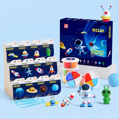 Air Dry Clay Kit -12 Space Theme Modeling Clay for Kids Arts and Crafts | Ultra Light & Soft,Safe & Non-Toxic,No-Sticky & Crack,DIY Molding Clay with Sculpting Tools,Party Favors Gifts for Girls Boys - color: #04Dark Blue- Children's Drem Star