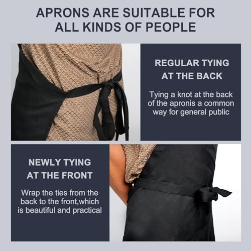 Men's Chef Apron and Women's Server Apron Featuring 3 Pockets Black Aprons. Suitable for Kitchen Cooking, Barbecue, Art Studio, Etc, Suitable for Both Men and Women