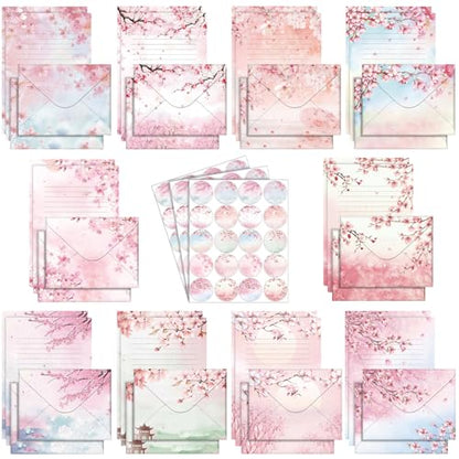 TaoBary 160 Pcs Cherry Blossom Stationery Paper and Envelopes Set - size: 5.5 x 8.25 Inch, style: Cherry Blossom