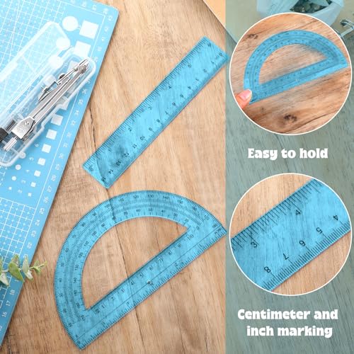 Zonon 3 Pcs 6" Clear Plastic Ruler 6 Inch Protractor Compass Set, Blue - color: Blue, size: 6 Inch