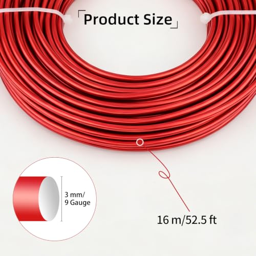 9 Gauge Aluminum Craft Wire, 52.5FT Bendable Armature Wire for Sculpting, Jewelry Making, DIY Crafting, Doll Making, Modelling, Bonsai Training(Red) - color: Red