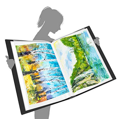 Presentation Book 40 Clear Pockets Sleeves Protectors Art Portfolio Clear Book for Artwork, Report Sheet, Letter (Can Accommodate 24.2 X 18.4inch) - size: 24.2x18.4inch (Black)