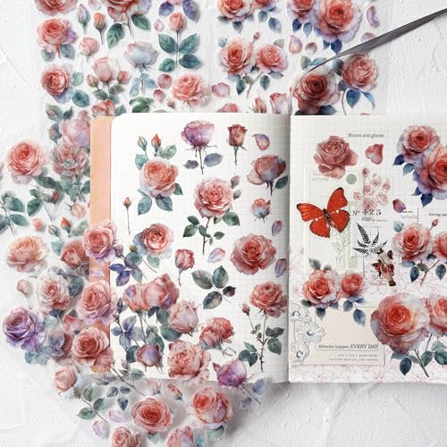Watercolor Roses Stickers for Scrapbooking, Self-Adhesive Flowers Stickers Journal Embellishment Supplies for Art Craft Decorations - style: Rose