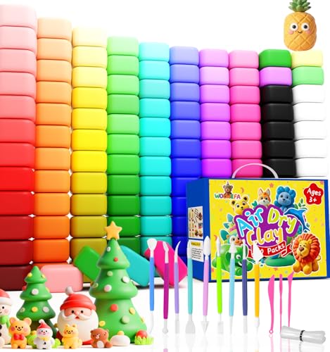 Air Dry Clay for Kids 120 Packs Air Foam Clay, 100 Customized Colors, More White and Black Magic Clay, Non-Sticky Soft and Super Light Clay with Sculpting Tools, Guide, 3 Age+ - color: 100 color