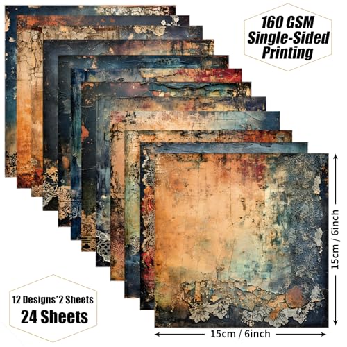 Scrapbook Paper,24 Sheets Vintage Decorative Craft Scrapbooking Paper Pad 6x6 Single-Side Printing Junk Journal Background Paper for Card Making Art Album Collage Scrapbook Supplies - color: Mottled Memory