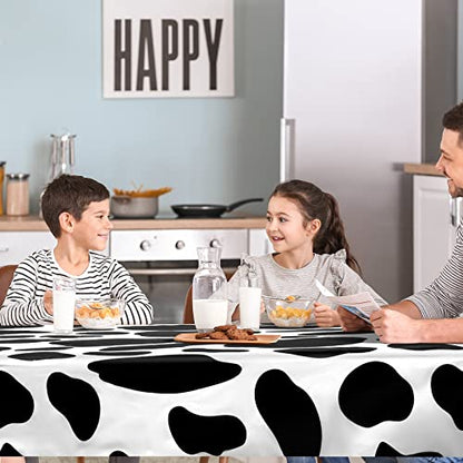 durony 2 Packs Cow Print Tablecloth 108 x 54 Inch Black and White Cow Print Table Covers for Farm Animal Themed Parties Birthday Parties Baby Showers - style: Cow Print
