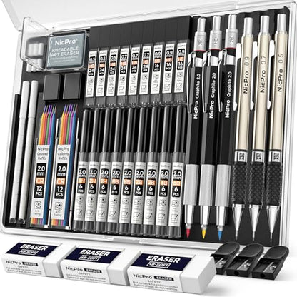 Nicpro 58 PCS Art Drawing Supplies Kit 35PCS Art Mechanical Pencil Set